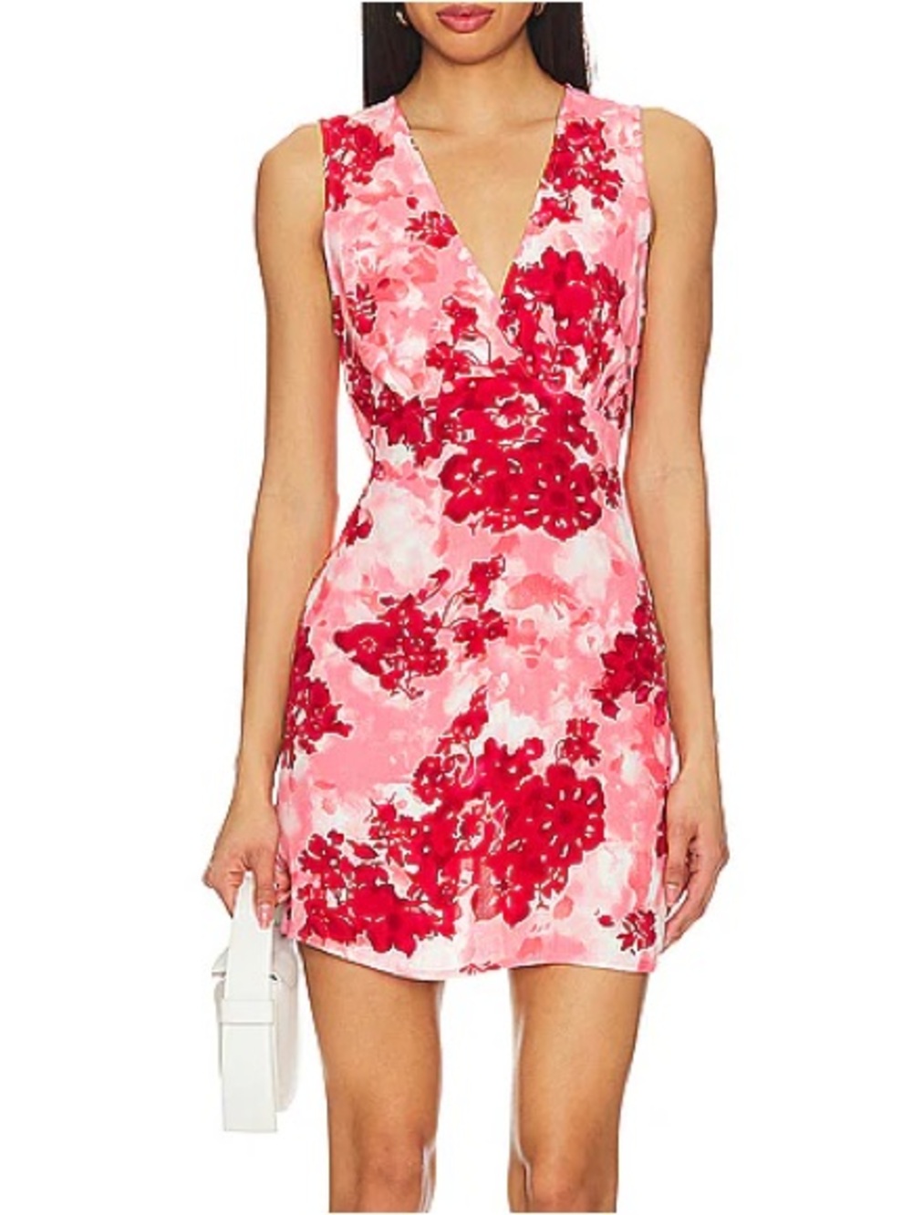 Faithfull the Brand Pink Mini Dress with Red Floral Print